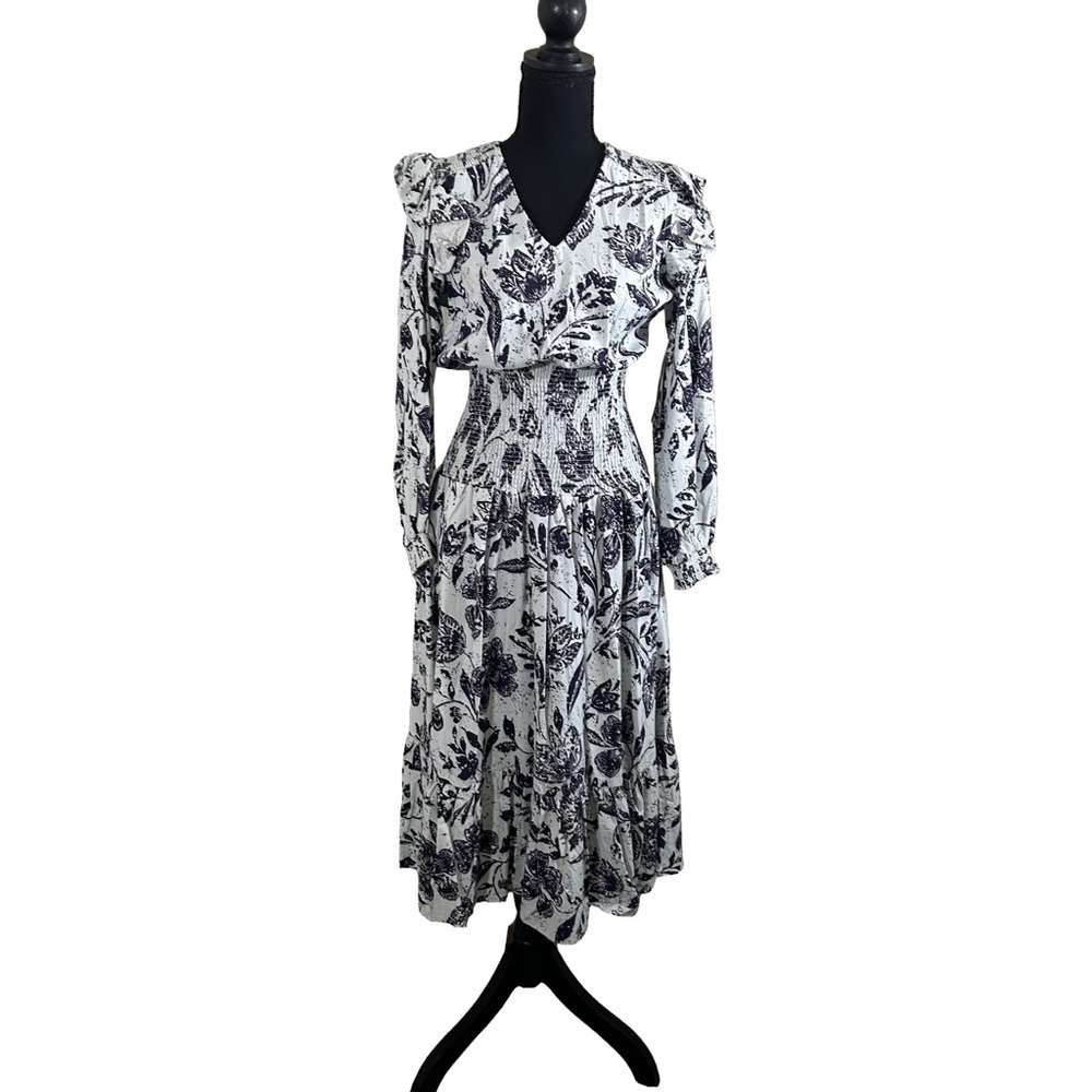 Aqua Women’s Long Sleeve Blue & White Floral Dress Size XS & S